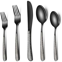 Black Hammered Silverware Set, 20-Piece Stainless Steel Heavy Duty Flatware Set for 4, Food-Grade Tableware Cutlery Set, Utensil Sets for Home Restaurant, Mirror Finish