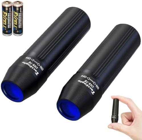 2 Pack Mini UV Flashlight Blacklight 365nm UV Light UVA-T8 for Pet Urine Detection Minerals Resin Curing Portable Blacklight Led Flashlight