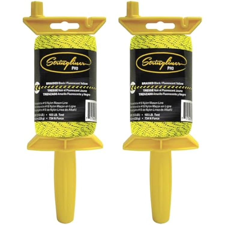 25494 Pro Masons Line Reels 12 Lb. 500. Stringliner PRO BRAIDED BLACKFL YELLOW 500. 2 Pack