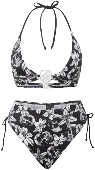 Killstar Harlette's Revenge Bikini Skulls Flowers Pentagram Goth Punk - L