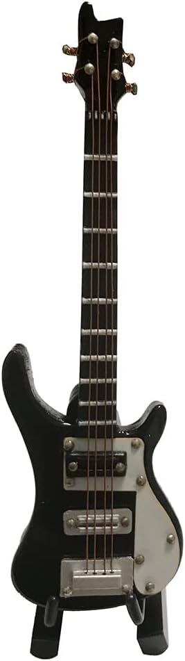 ALANO Wooden Mini 10cm Black Electric Guitar with Stand&Bow,Mini Instrument, Mini Musical Ornament with Black Box (GE53B-10-S)