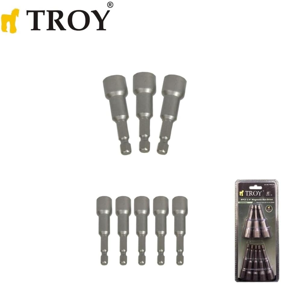 Troy T 26133, Magnetic Socket Adapter Set, 8 Pieces, Grey