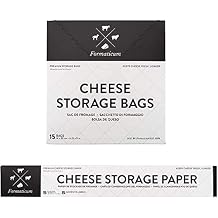 Formaticum Cheese Storage Bags With Wax Paper & Adhesive Labels - Porous Brown Wrapping Sheets 6 x 11 (15 x Bags, Sheets & Labels)