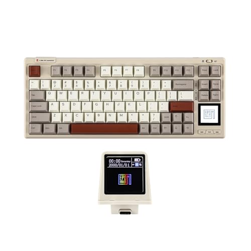 EPOMAKER RT80 75% Wireless Gaming Keyboard with Touch Screen and Mini Display, Tri-Mode Mechanical Keyboard, Hot-swap, Creamy Sound, NKRO for Office Game Retro Grey, Flamingo Switch
