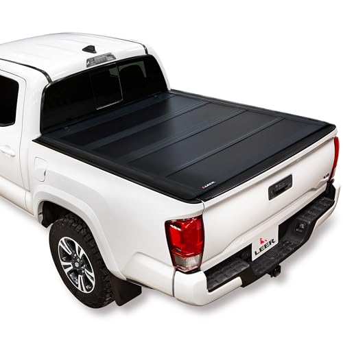 LEER HF650M Quad-Folding Truck Bed Tonneau Cover, Fits Toyota Tundra with or Without Track System, Years 2007-2021, 56 Truck Bed, Black