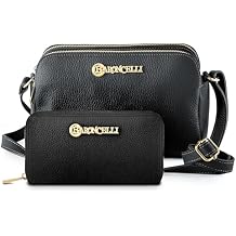 Baroncelli Leather Crossbody Bag Made in Italy and Wallets for women Size Large (Black) bundle