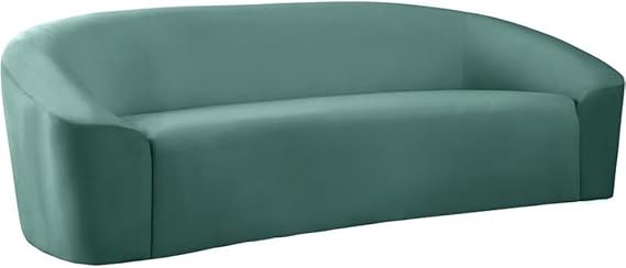 Meridian Furniture 610Mint-S Riley Collection Modern | Contemporary Velvet Upholstered Sofa with Rounded Contemporary Design, Mint, 91" W x 35.5" D x 29.5" H