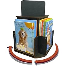 Rotating Greeting Card Display Stand, 1 Tier Wooden Organizer, 4-Sided Display Rack 360 Degree Spinning Multi-Pocket Display for Coasters, Stickers, Retail, Showcase, Tradeshow, 12.5H (Ebony)