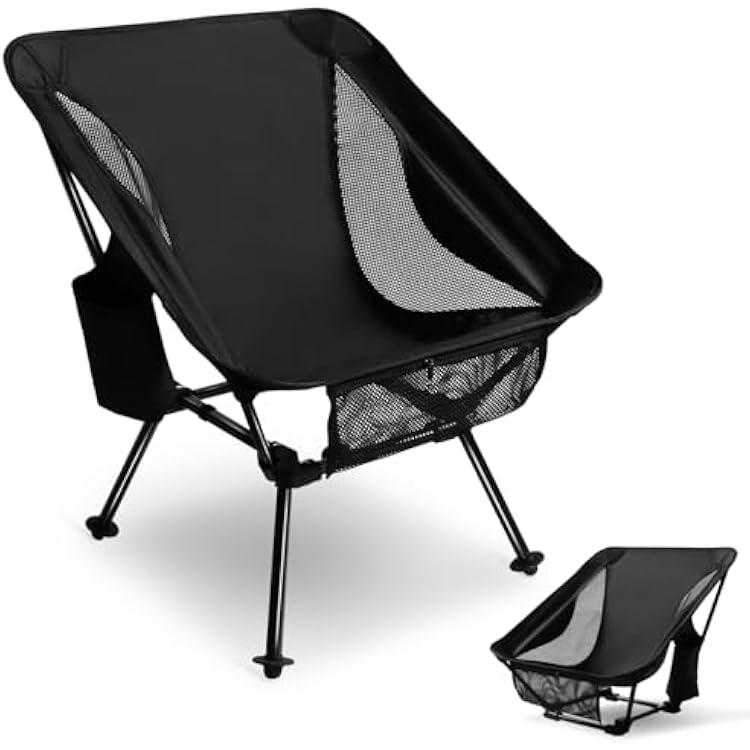 SHALLWE Portable Camping Chairs 55cm Wide, Lightweight Backpacking Chair 2 Height Options, Aluminum Camp Chairs for Adults 330lbs for Backpacking, Hiking, Beach, Travel, Picnic