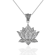 Filigranist 14k Gold Plated / 925 Sterling Silver Filigree Art Lotus Flower Women Pendant Necklace