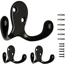 3 Pack Black Double Prong Coats Towel Hooks For Bathrooms Wall Mounted Shower Rustproof, 1.37 Oz Retro Wall Hooks Heavy Duty Hanging Towels Coat Hat Loofah Robe Key Scarf Bag Cap Kitchen Accessories