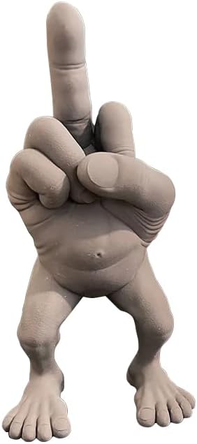 Middle Finger Resin Figure with Legs, Humorous Desk Decoration for Office Prank, Playful Salute, Freak You Embodying Respect Figure, Funny Gift (Grey, 8cm (3in))