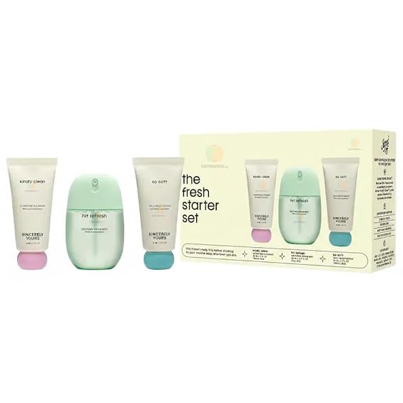 Fresh Starter 3-Piece Skincare Essentials Set: Hydrating Cleanser, Serum Mist & Moisturizer. With Hyaluronic Acid, Niacinamide & Ceramides. Travel Kit | Limited Edition
