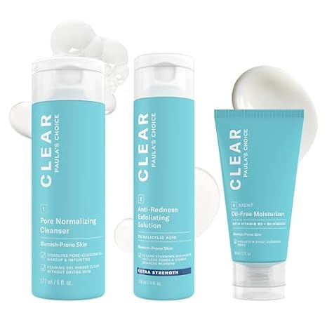 Paula's Choice CLEAR Extra Strength Acne Kit, 3-Piece Set | Treats Mild to Severe Acne with Cleanser, 2% Salicylic Acid Exfoliant & Moisturizer, Full Size, Fragrance-Free