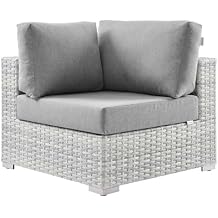 Modway Convene Wicker Rattan Outdoor Patio Corner Chair in Light Gray Gray