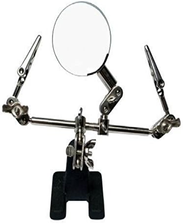 Third Hand Soldering Iron Stand Helping Clamp Vise Clip Tool Magnifying Glass with Soldering Welding Stand Cast Iron Base (Third Hand Magnifier)