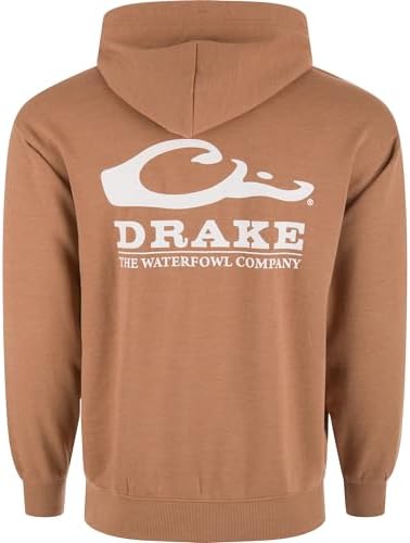 Drake Waterfowl mens Logo Hoodie Midweight Cotton-poly Fleece Pullover With Jersey-lined Hood