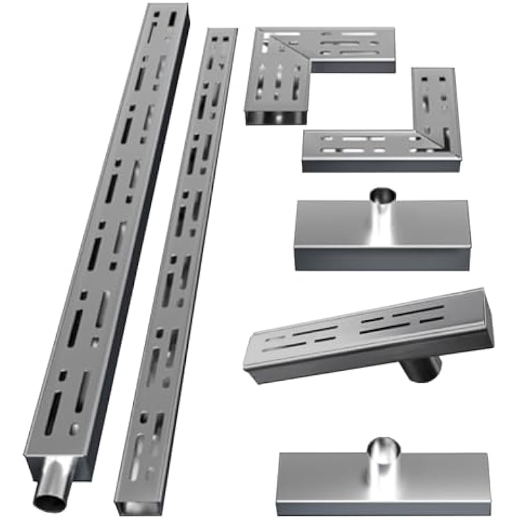 YXXSDP Brushed Elongated Rectangular Drain Kit, 304 Stainless Steel Linear Channel Drainage Grate with Side Outlet, 1.42 in Slim Trench Drains for ConcreteDrivewaysYardStyle 2 5x3cm2x1.2in
