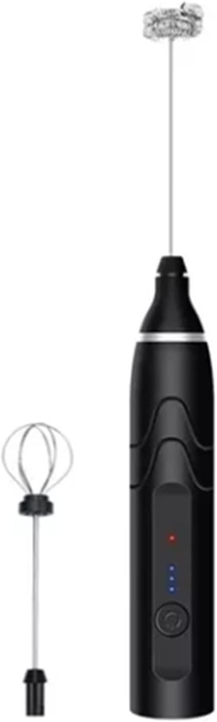 Milk Frother Handheld with 2 Heads , Electric Whisk Drink Foam Mixer with USB Rechargeable , Stainless Steel Whisk Drink Mixer Foamer for Coffee Latte , Cappuccino , Hot Chocolate , Egg (Black)