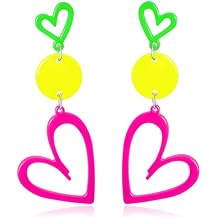 Neon Heart Earrings for Women Acrylic Neon Earrings 80s 90s Outfit for Women Glow Party Accessories Gifts Hot Pink Orange Green Yellow