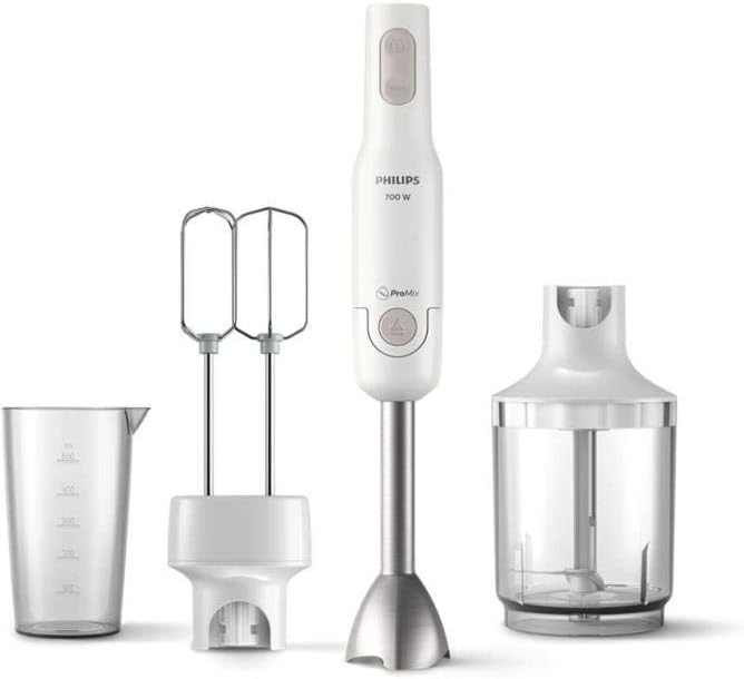 Philips Daily Collection Promix Hand Blender Set 700W, Anti-Splash Blade Protection, Ergonomic Design, XL Chopper, Dual Beater, White, HR2546/00