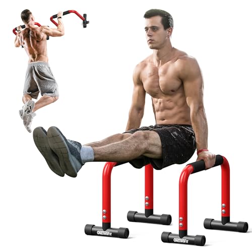 ONETWOFIT Push Up Bar, 12.6 High Parallettes Bars 2 IN 1 Wall Mounted Pull Up BarPush Up Stands for L-sit, Handstands, Chin Up, Full Planche & Dips, Gymnastics, Calisthenics Equipment 660LBS