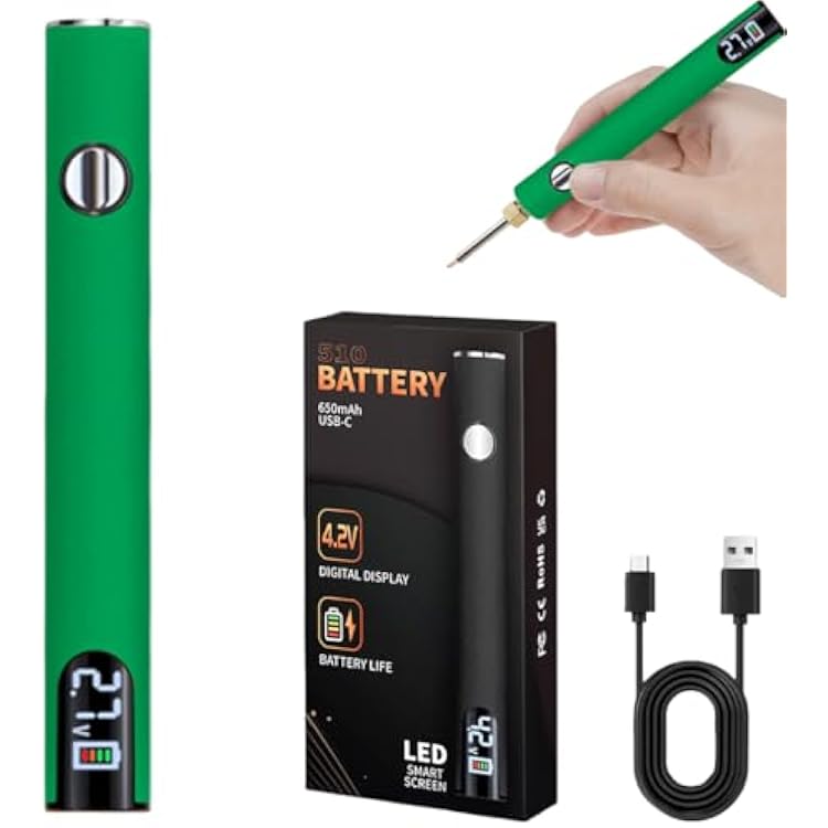 510 Thread Battery Cart Pen, 650mAh Soldering Iron Kit with LED Digital Display, USB Rechargeable Soldering Pen, Adjustable Temperature for Home & Electronics Appliance Repair Green