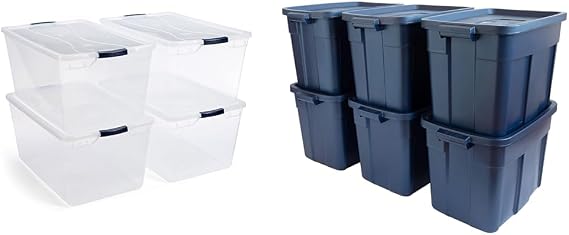 Rubbermaid Cleverstore 95 Quart Clear Stackable Large Plastic Storage Containers with Lids for Office and Home Organization & Roughneck Storage Totes