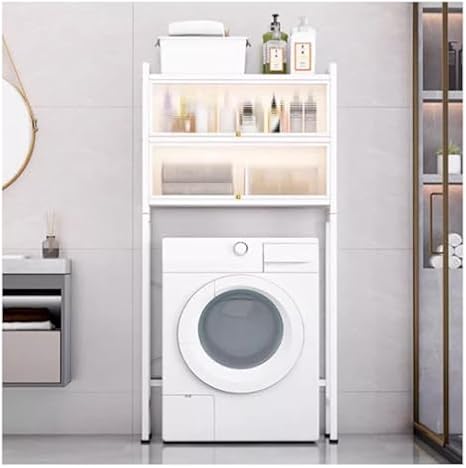 washing machine storage rack,Tier Washing Machine Cabinet Storage Rack with Adjustable Feet Over Washer and Dryer Shelf (White)