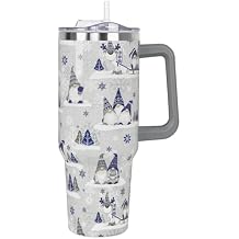 Christmas Gifts 40 oz Tumbler with Handle and Straw Lid,Cute Gifts for Women Winter Gnome Vacuum Insulated Leak Proof Tumbler,Holiday Accessories Stainless Steel Coffee Cup Mug (Blue)