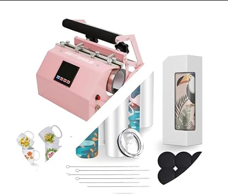 BetterSub Tumbler Mug Heat Press Machine Pink+20 oz Sublimation Tumblers 6 Pack