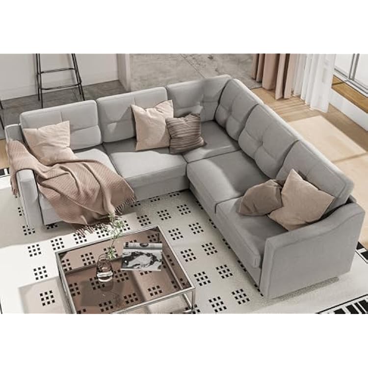Convertible Sectional Sofa, L Shaped Couch 5-Seat Sofas for Living Room, Small Apartment, Reversible Sectional Couch, Light Grey