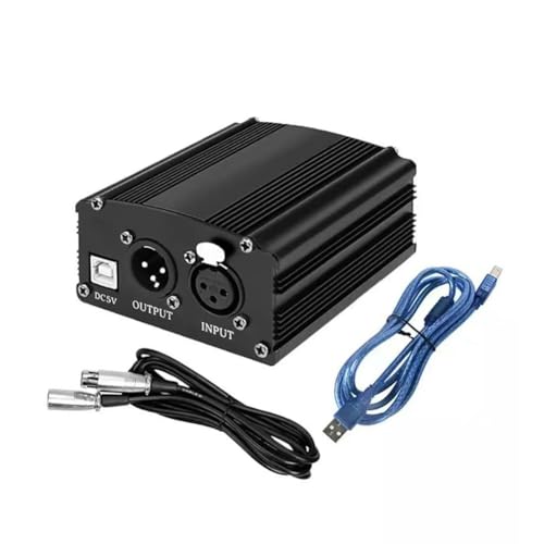 1-Channel 48V Phantom Power Supply with XLR 3 Pin Microphone Cable for Condenser Microphone Music Recording Equipment