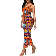 BAZINRICHE African Jumpsuit for Women Casual Tank Sleeveless High Waist Jumpsuits Patchwork Bodysuit with Pockets