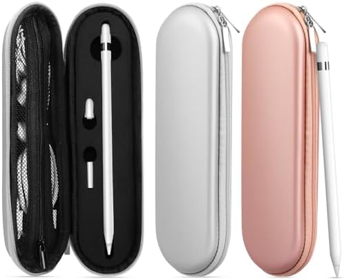 iMangoo Hard Shockproof Pencil Pouch Zipper EVA Carrying Case for Apple Pencil Pro USB C 1st 2nd Gen Pen Protective Holder for iPadiPencil Stylus Tip Cap Cable Accessories, 2 Pack Rose GoldSilver