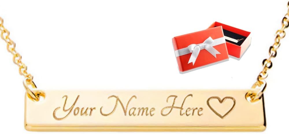 Petite Boutique Customizable Your Name Bar Necklace Personalized Mothers Day Gift Custom Jewelry 16K Plated Anniversary bridesmaid Gift for Women Gold Silver Rose Gold