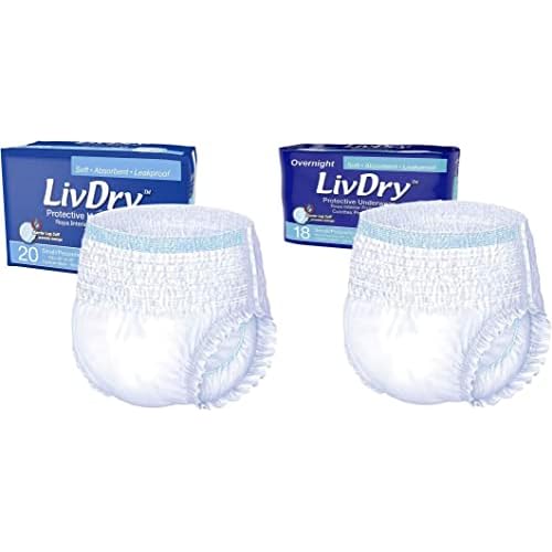 LivDry Adult Incontinence Underwear, Extra Absorbency with Overnight Comfort Bundle - Small, Bag