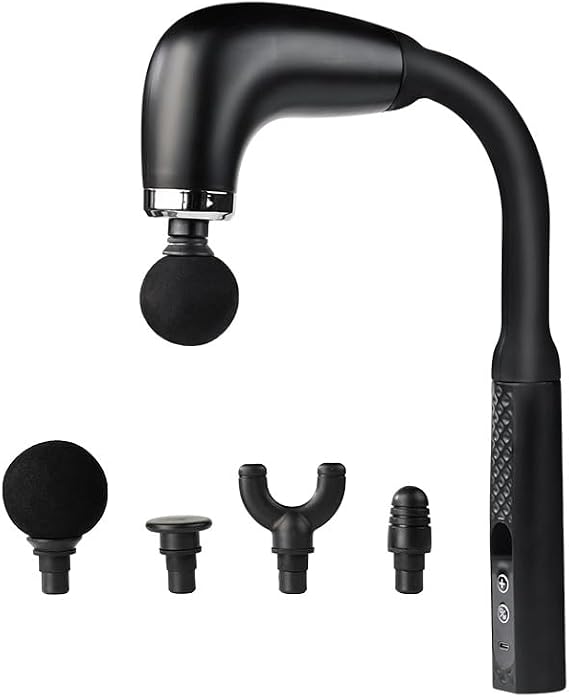 Handheld Cordless & Rechargeable Back Massager - 4 Professional Heads & 9 Speeds, No-Bend Design for Back Shoulder Legs Relief, Quiet Portable Percussion Massager for Home Gym