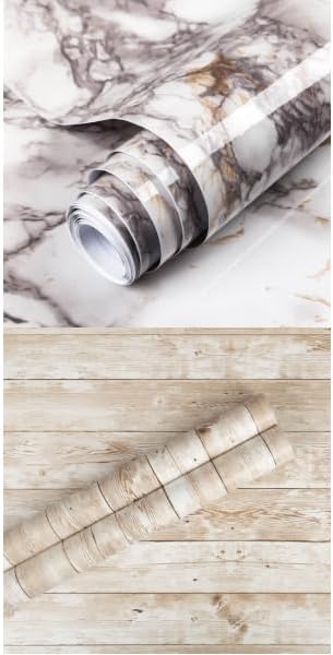 Bundle with 17.71" X 118" Marble Wallpaper and 17.71" X 394" Wood Contact Paper