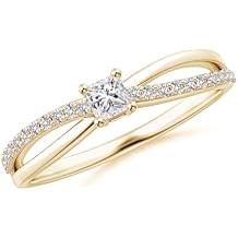 Angara Prong Set Princess-Cut Diamond Split Shank Promise Ring in Sterling Silver/14K Solid Gold/Platinum | Natural Diamond Side Stone Ring for Women | April Birthstone Jewelry Gift for Women