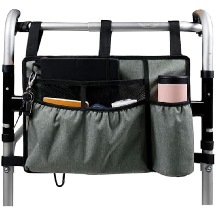 Wheelchair Side BagWalker Bag, Armrest Organizer Pouch with Cup Holder,Wheelchair Accessories,Grey
