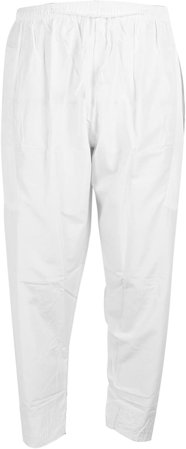 JEOZBM Men Muslim Trousers, Polyester Cotton Loose-Style Muslim Pants with Elastic Waistband, Afghan Pants for Prayer, White