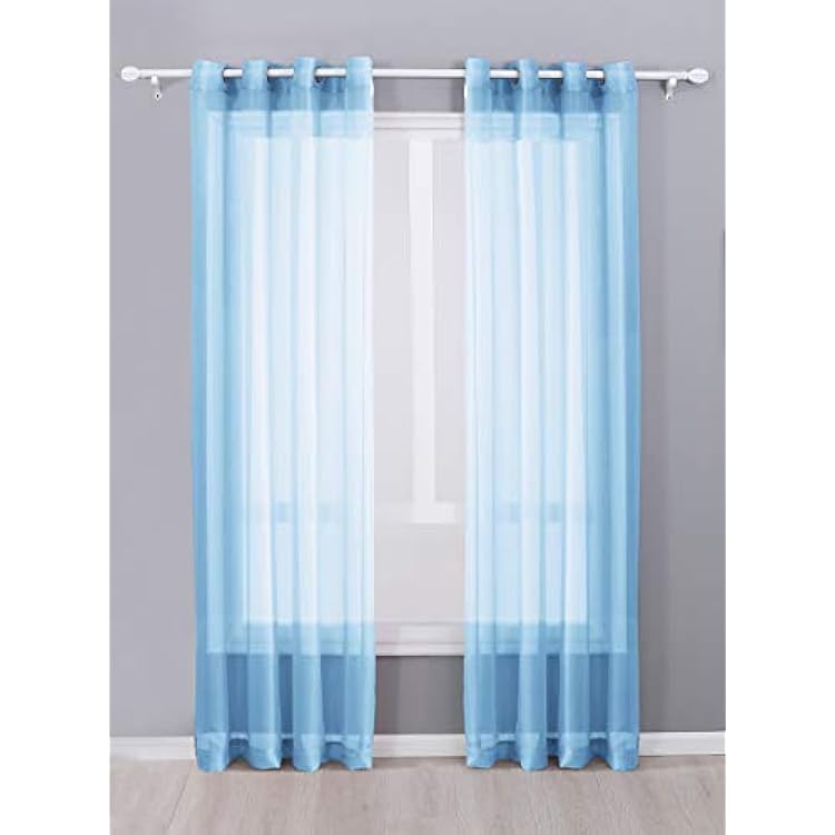 Decotex 2 Piece Sheer Voile Grommet Top Window Curtain Panel Drapes 54 X 120, Light Blue
