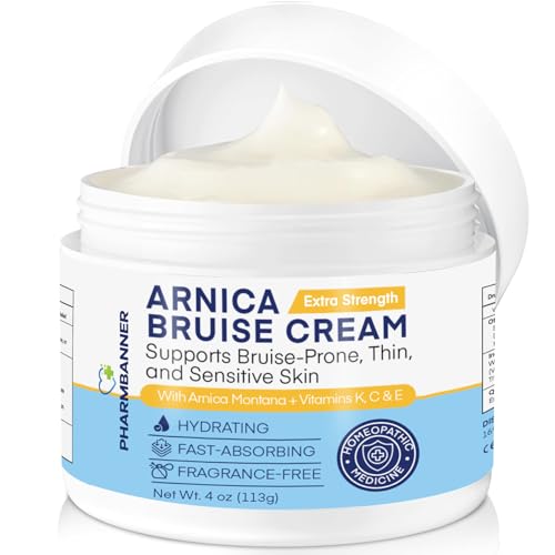 Arnica Bruise Cream Extra Strength Fast-Acting Arnica Montana with Vitamins K, C & E for Bruising, Swelling, Discoloration & Thin Skin Hydrating Moisturizer for Face & Body 4 oz