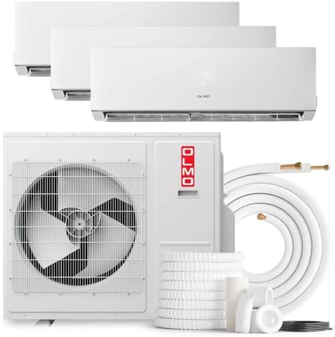 OLMO 24,000 BTU 3-Zone Ductless Mini Split AC Heat Pump - 22 SEER2-9K9K12K Wall Mounts - 25FT Installation Kits & Smart Kit Included - 2 Ton Inverter