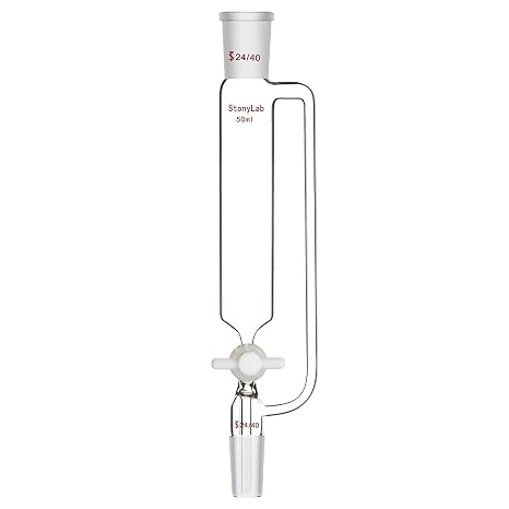 stonylab 50ml Pressure Equalizing Addition Funnel, Borosilicate Glass Dropping Funnel 24/40 Joint with PTFE Stopcock for Laboratory, 50ml