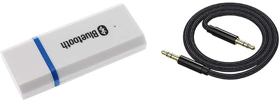 USB Bluetooth Receiver Adapter Wireless Audio Adapter 3.5mm Car Kit Music Receiver, Suitable for Home/Car Stereo Systems, Portable Speakers (Aux in), with 3.5mm Cable (White)
