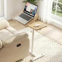 Rolling Table for Laptop Stand, Height and Angle Adjustable Over Bed Table with Wheels, Tilt-Top Laptop Desk for Couch with Cup Holder, Bed Table Tray for Eating (Oak)