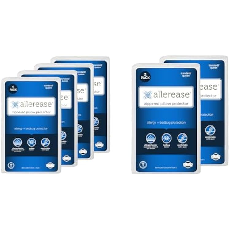 Set of 4 King AllerEase Pillow Protectors - Moisture Wicking, Advanced Allergy Protection & Set of 2 King AllerEase Pillow Protectors - Moisture Wicking, Advanced Allergy Protection