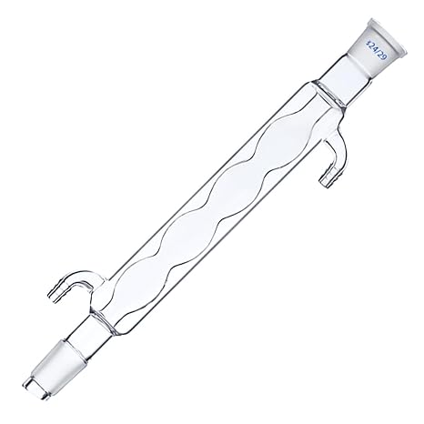 Lab Borosilicate Glass Condenser with 24/29 Joint Chemistry Lab Glassware Distillation and Reflux Apparatus with Glass Hose Connections (Spherical Condenser, 200mm)